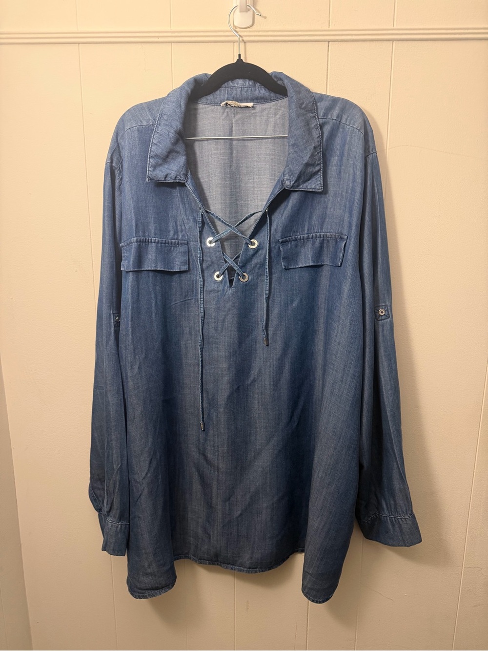 Calvin Klein Women's Denim Lace up Tunic and wide legged pants in Lyocel